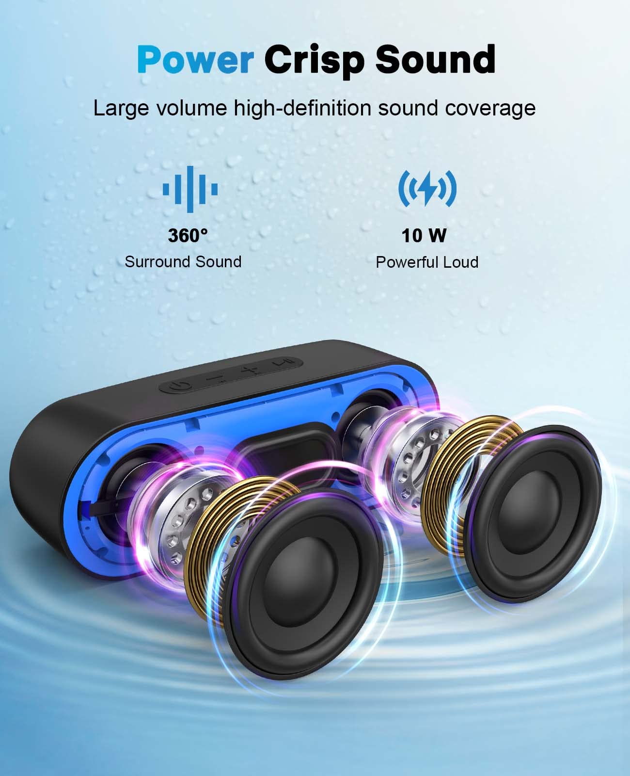 LENRUE Bluetooth Speakers, Waterproof Portable Speakers with TWS, 24 Playtime, Stereo Sound, Wireless for Home Shower Pool Beach Outdoor (Black)