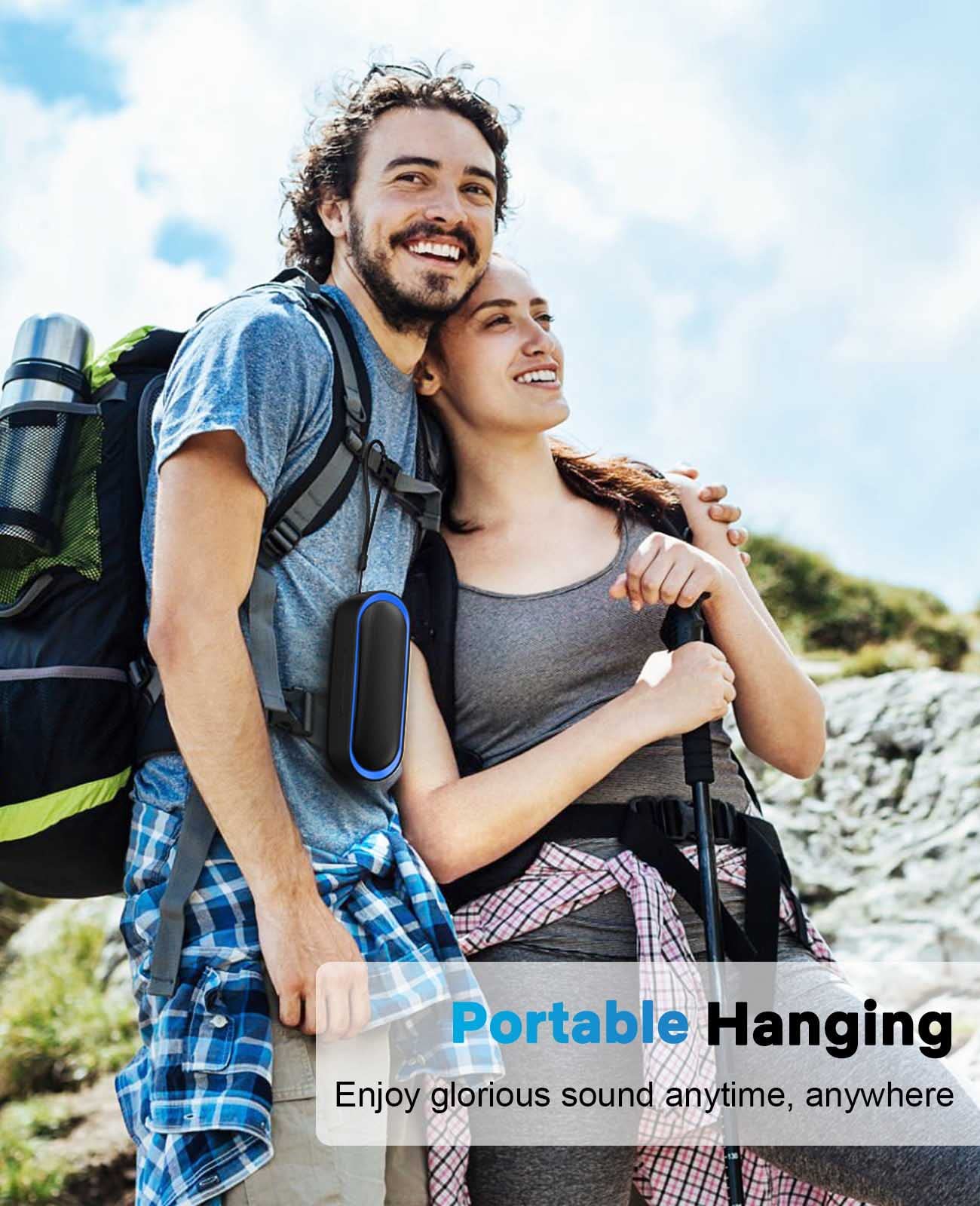 LENRUE Bluetooth Speakers, Waterproof Portable Speakers with TWS, 24 Playtime, Stereo Sound, Wireless for Home Shower Pool Beach Outdoor (Black)